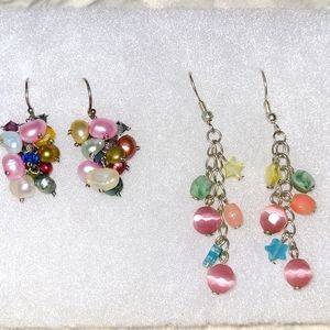 Premier Designs Multicolored Beaded Dangle Earrings & Pastel Freshwater Pearls